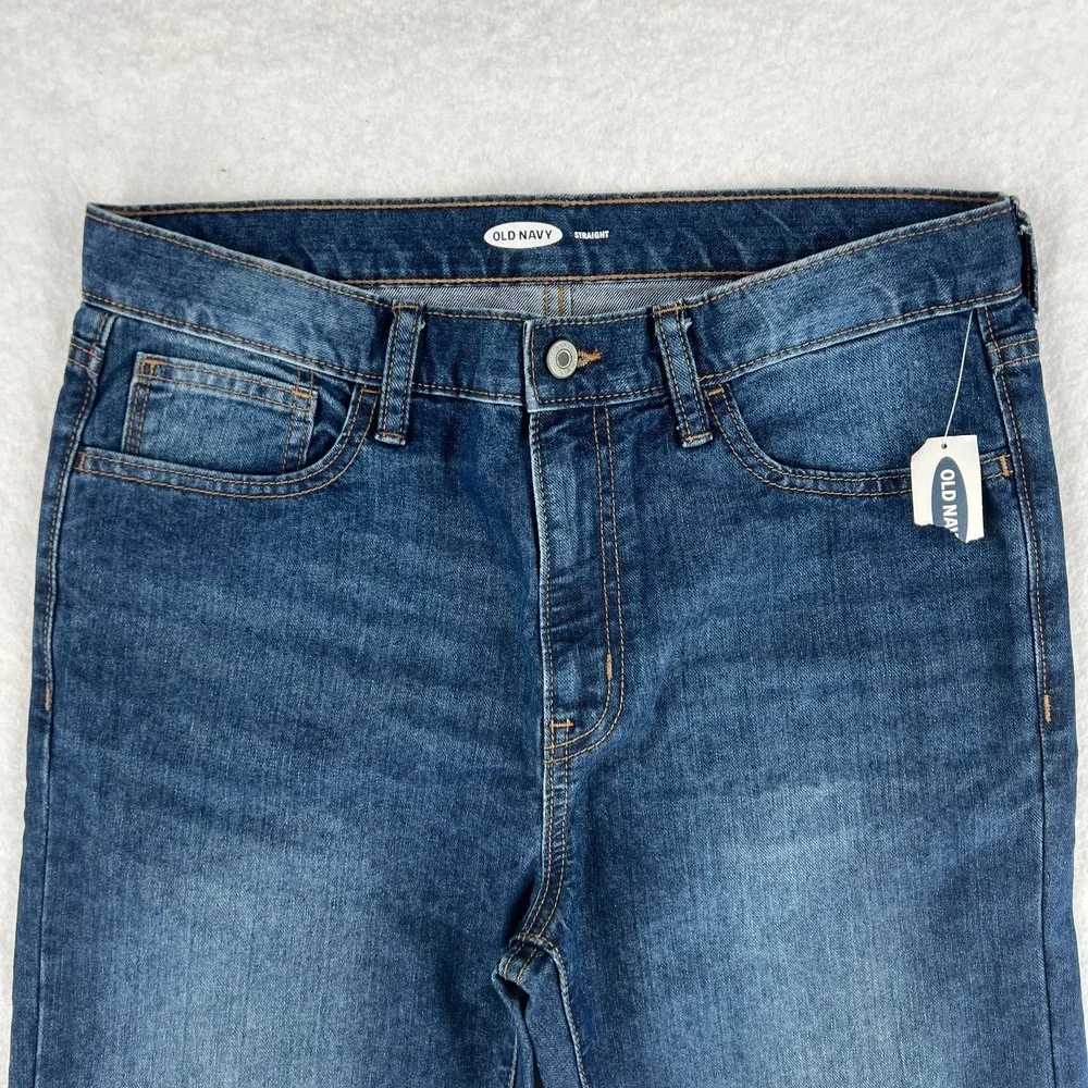 Old Navy Wow Straight Non Stretch Jeans Boys 16 Plus Blue Dark Wash Denim Cotton